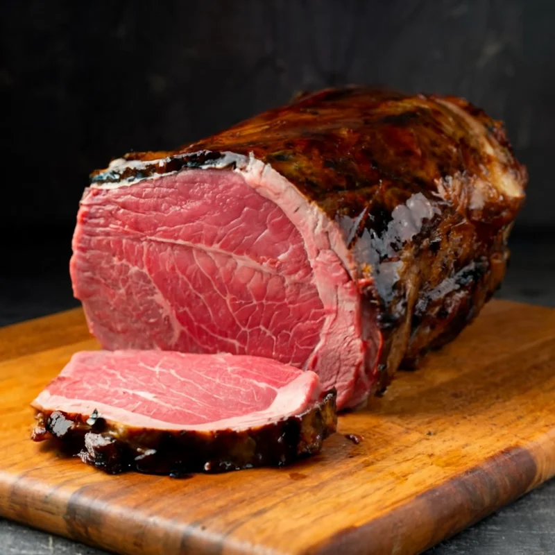 A succulent beef arm roast cut from the cow's shoulder, displayed on a butcher's block, highlighting its rich color and marbling