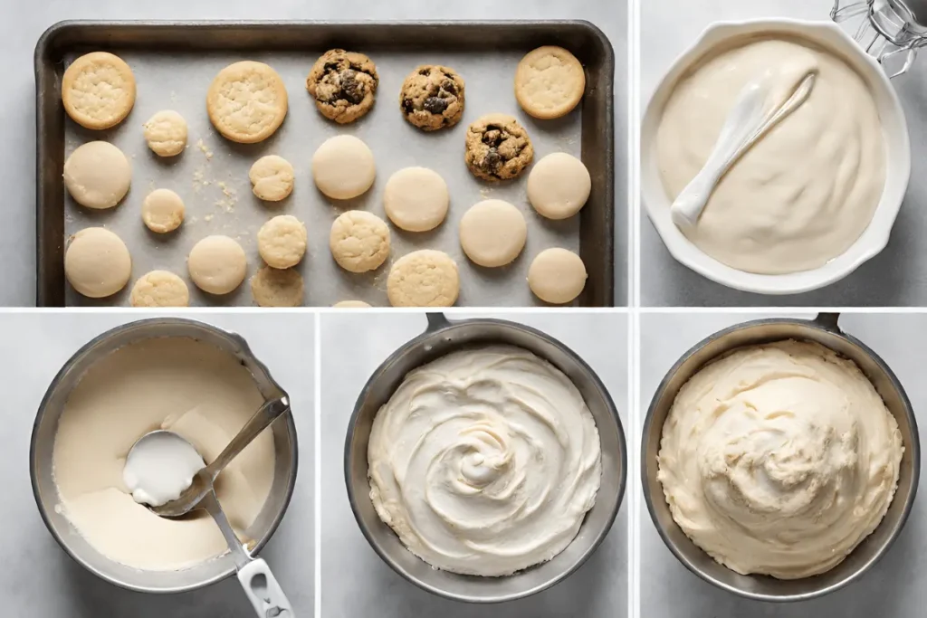 Collage of Strawberry Cheesecake Cookies preparation steps