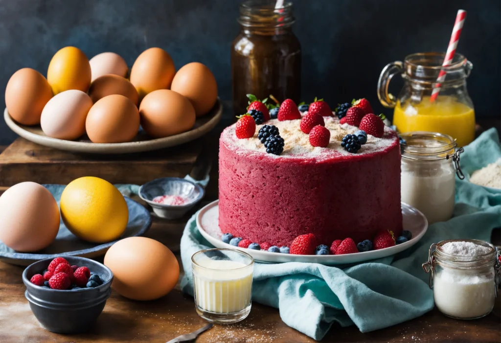 Ingredients for fruit cocktail cake with substitution options.