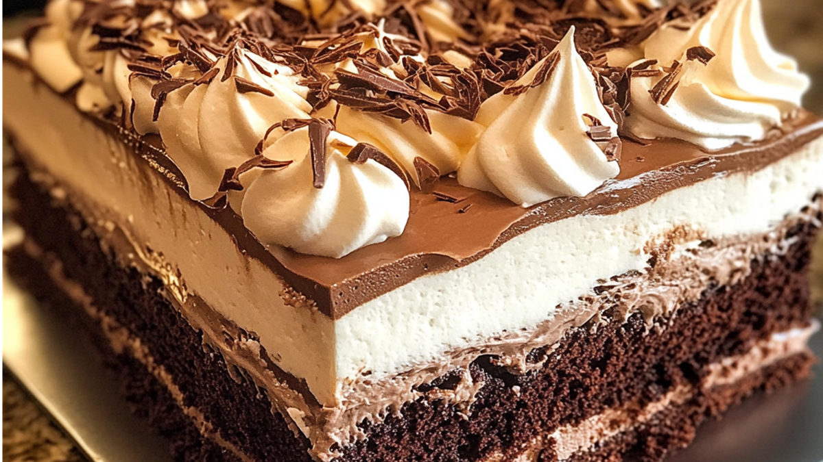 A decadent Chocolate Meringue Brownie Cake served on a white plate, showcasing its fudgy brownie base and fluffy meringue topping.