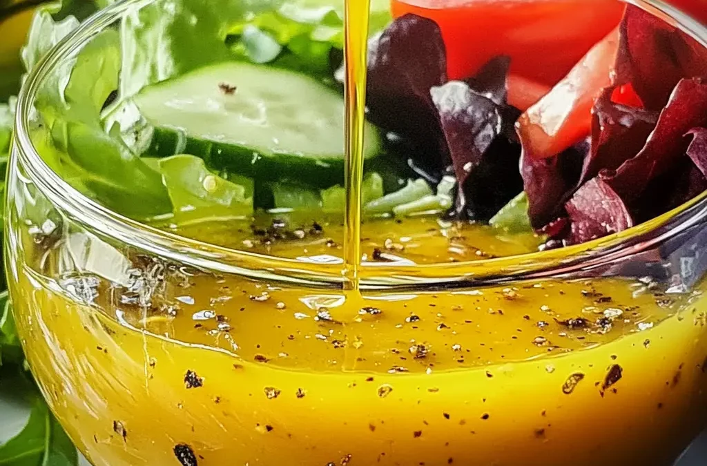 A futuristic kitchen with a high-tech blender crafting oil-free salad dressing and a glowing holographic salad bowl of fresh vegetables.